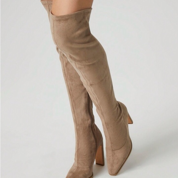 STEVE MADDEN Emotions Women's Over-the-Knee Faux Suede Boots - Taupe Heeled - Picture 2 of 6